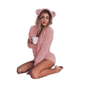 Teddy Bear Fuzzy Sleepwear Hooded Romper